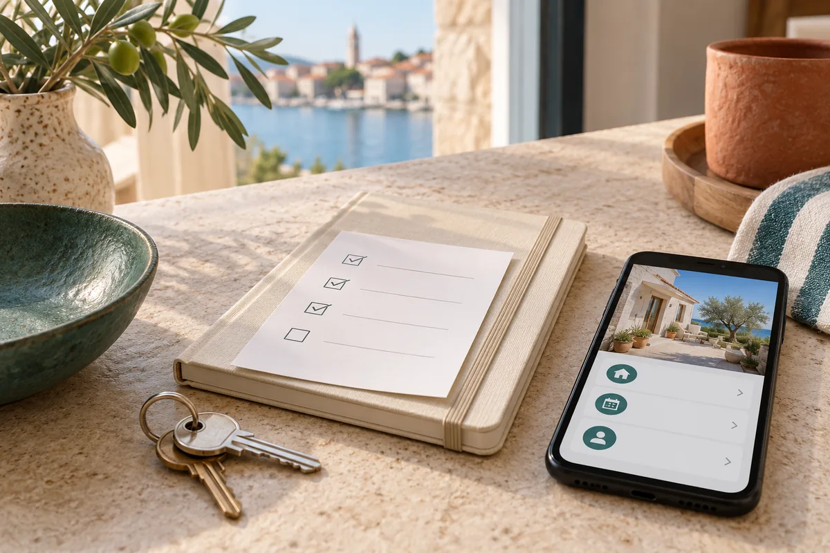 Ključevi, bilježnica i telefon s ilustrativnim digitalnim izvještajem